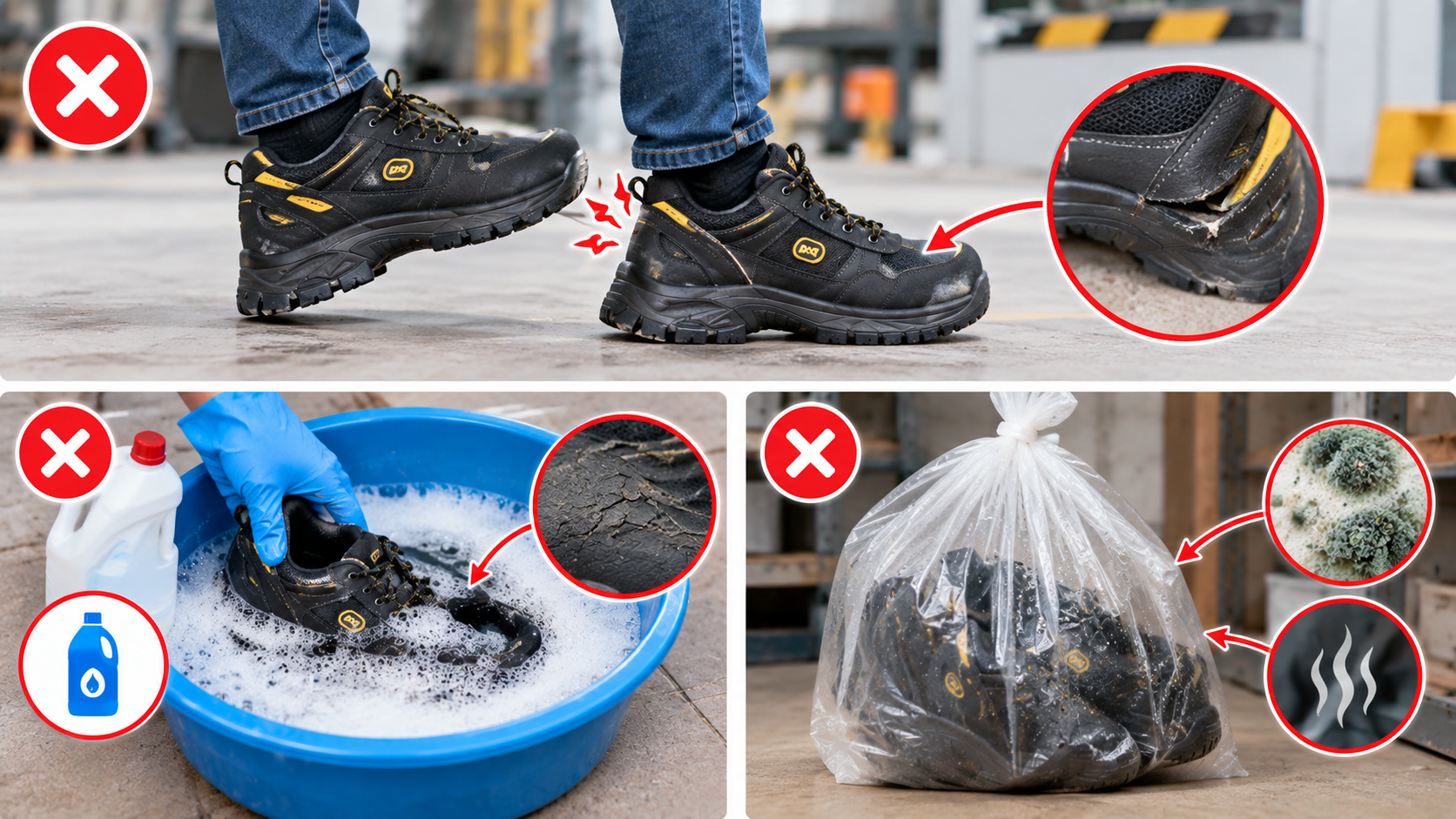 Những điều cần tránh để tăng tuổi thọ giày bảo hộ